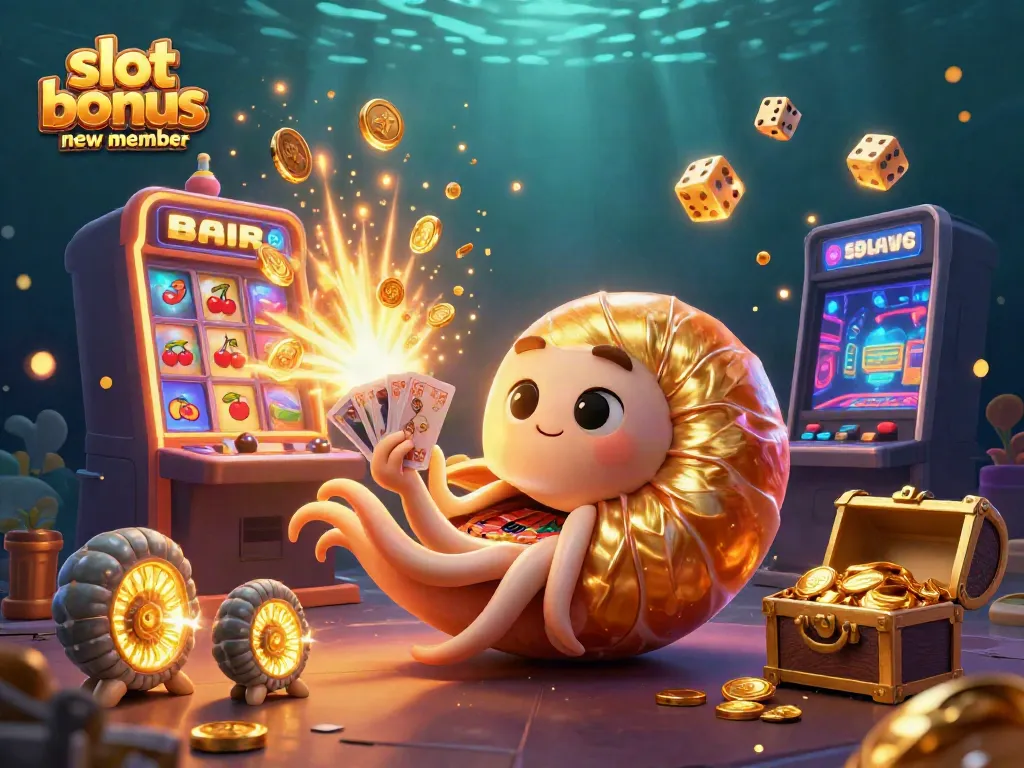 Engage with slot bonus new member in a vibrant 3D casino scene featuring ancient nautilus and explosive jackpots.