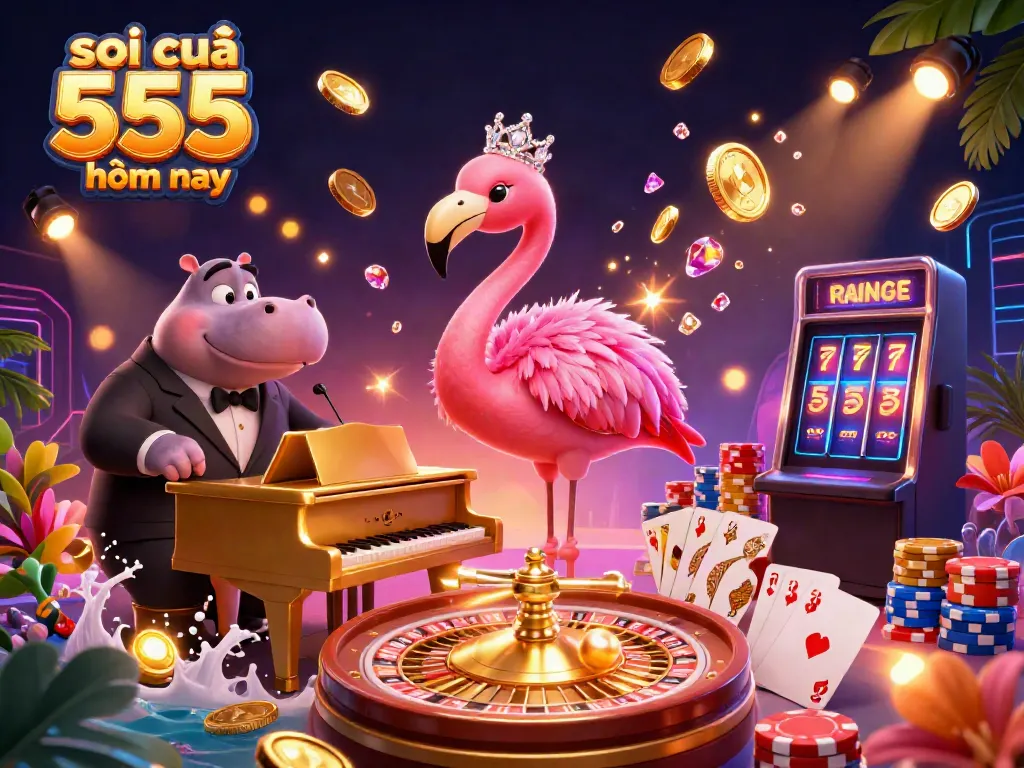 Soi cầu 555 hôm nay showcases vibrant casino scenes with lively characters and dynamic gaming elements.