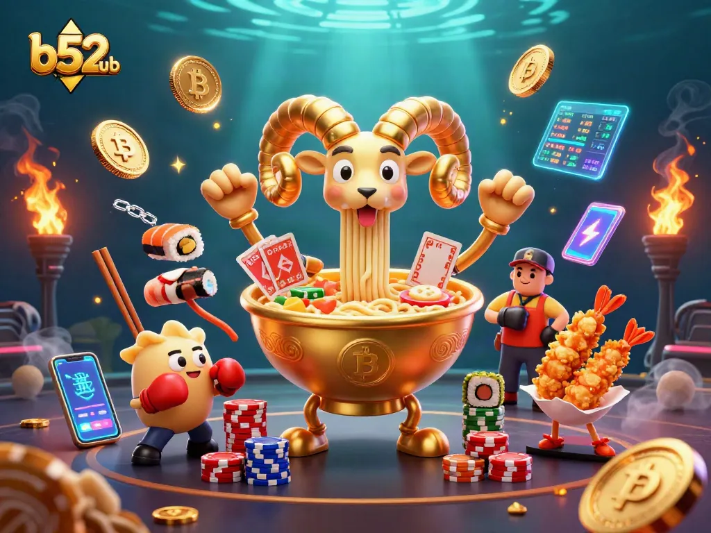 Experience thrilling gameplay with b52club's dynamic casino illustration featuring unique characters and elements.