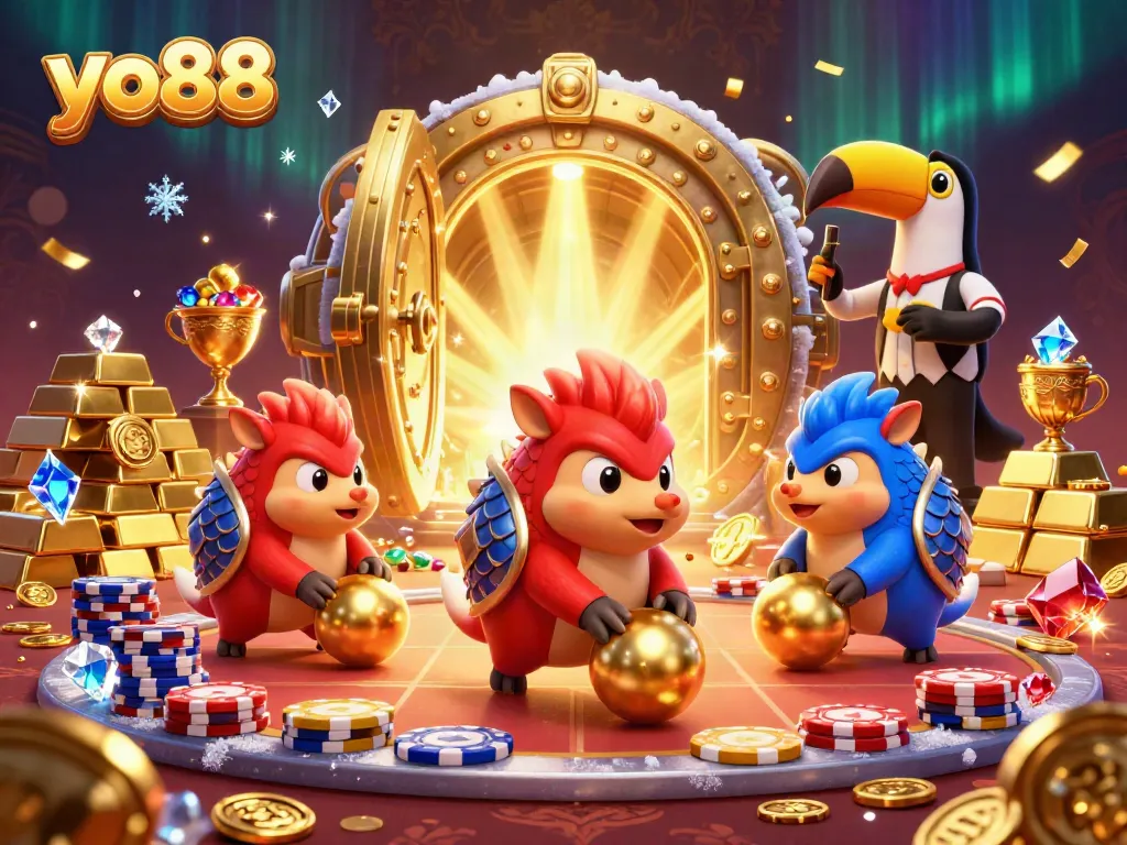 yo88 pangolins competing with poker chips, vibrant casino atmosphere, exciting game action