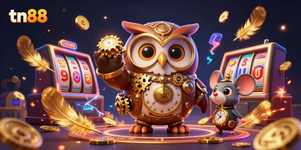 Experience the excitement of tn88 in a lively 3D casino scene with cartoon characters and dynamic elements.