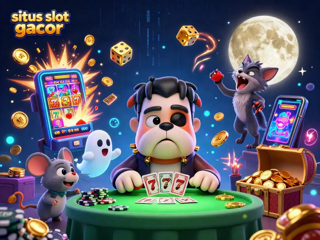 Engaging situs slot gacor illustration showing lively casino activity with vibrant characters.