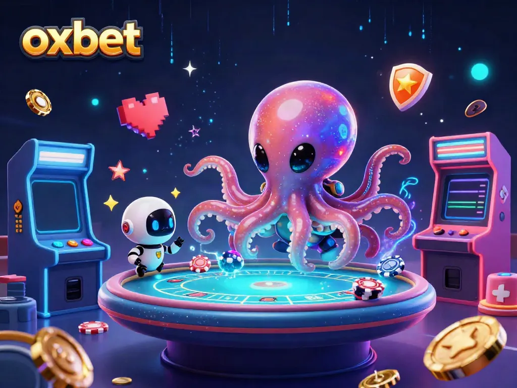 Play interactive casino games with oxbet's vibrant 3D alien octopus casino scene.