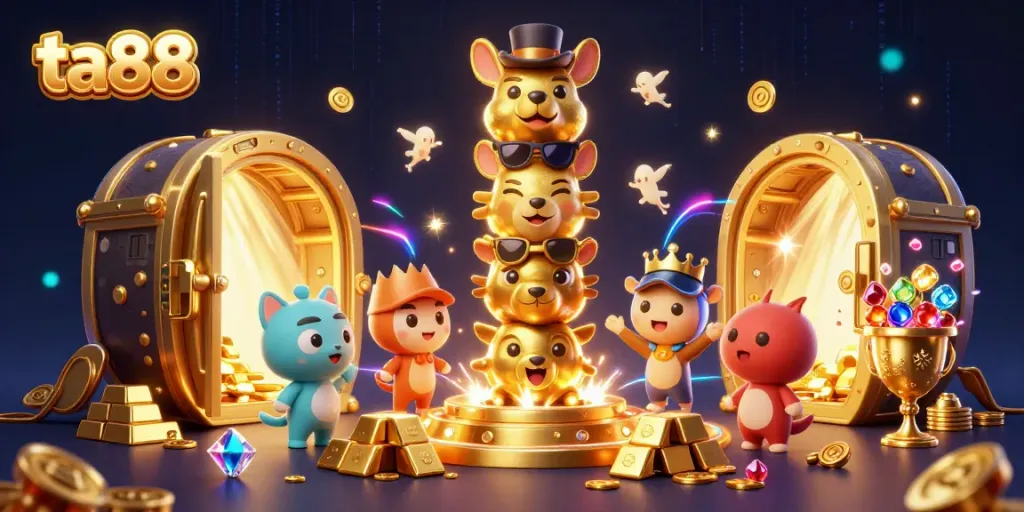 Experience thrilling gameplay opportunities with ta88, featuring a vibrant 3D totem surrounded by treasure.