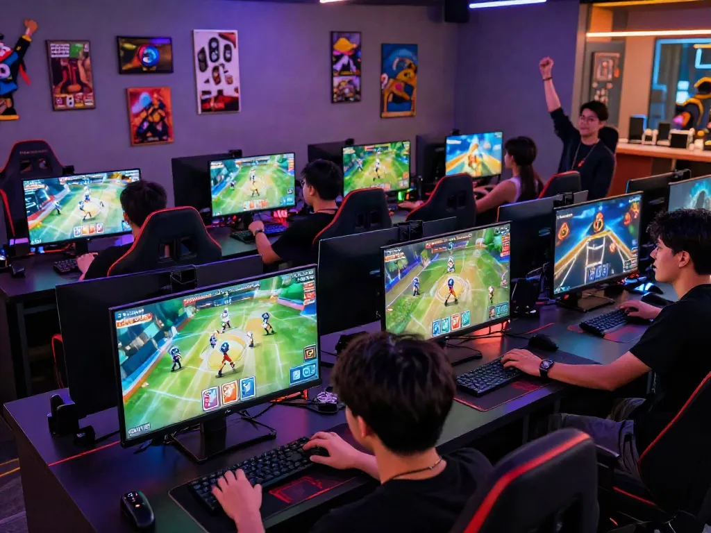 Gaming enthusiasts enjoying the cổng game hitclub with vibrant atmosphere and competitive spirit.