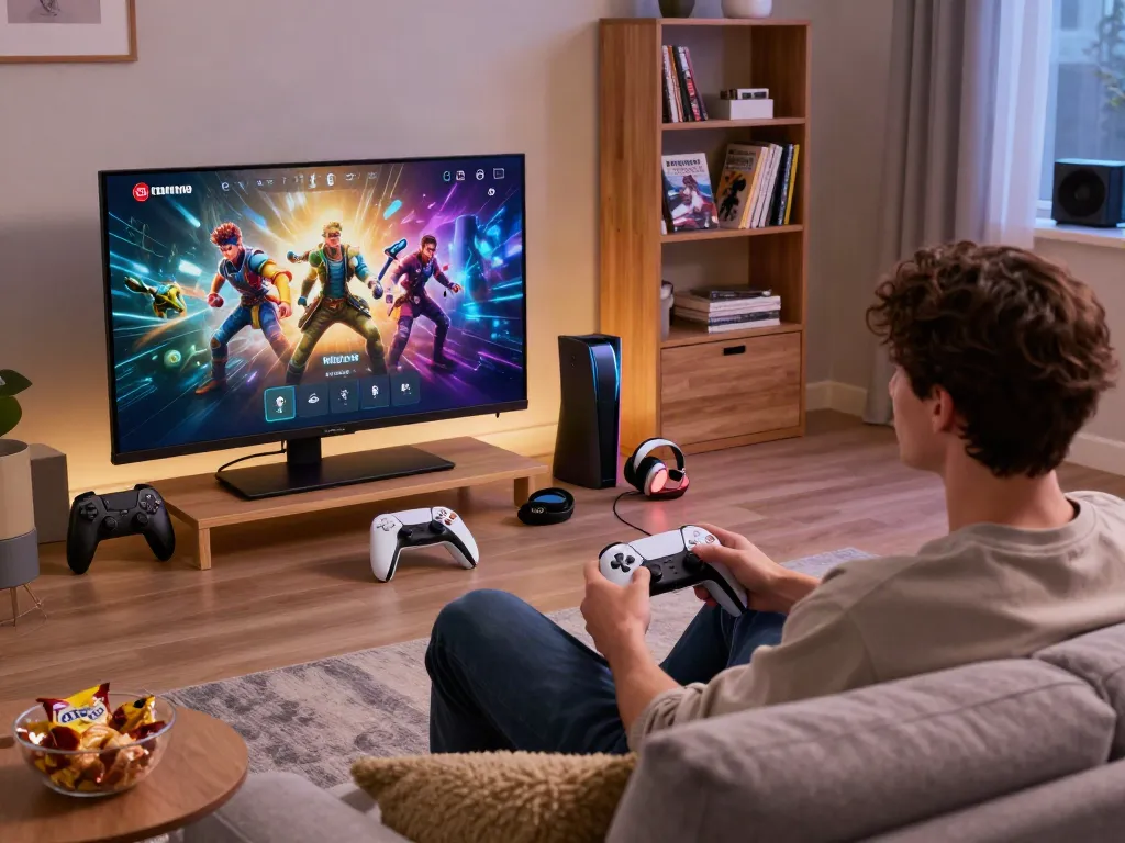 Interactive gaming experience on garuda 404 platform with vibrant graphics and cozy setting.