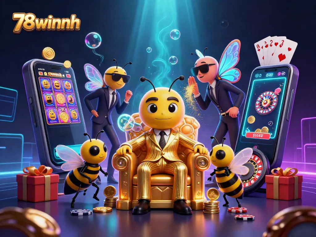 Experience the vibrant world of 78winnh, featuring a bustling casino scene with characters and gaming elements.