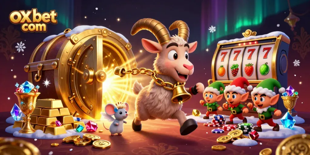 Experience festive play at ox bet com with thrilling casino scenes filled with vibrant characters and sparkling treasures.