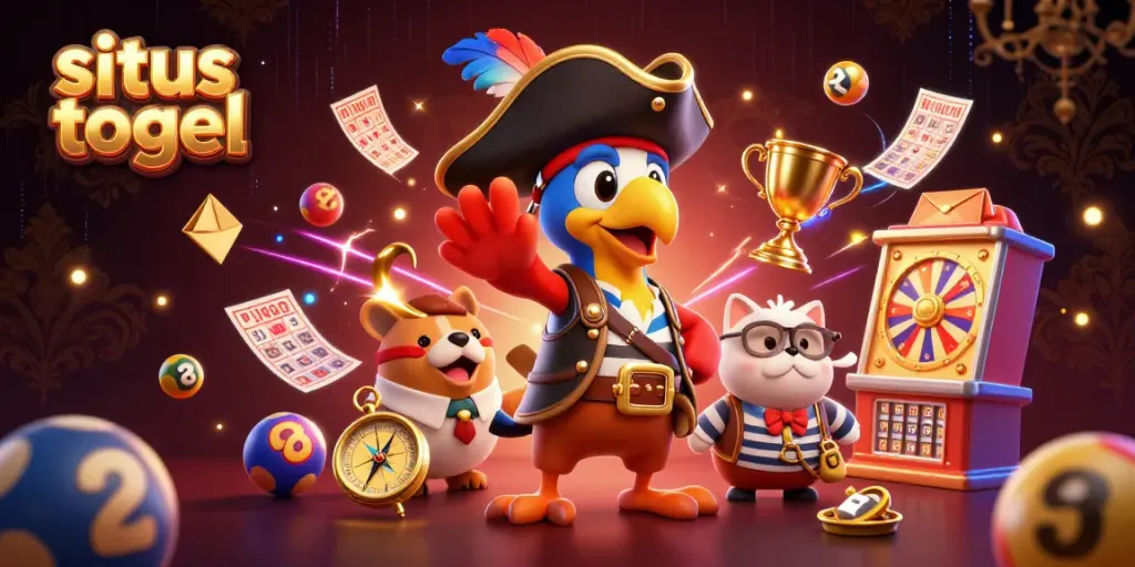 Win exciting prizes at situs togel with 3D characters enjoying lottery fun in a vibrant scene.