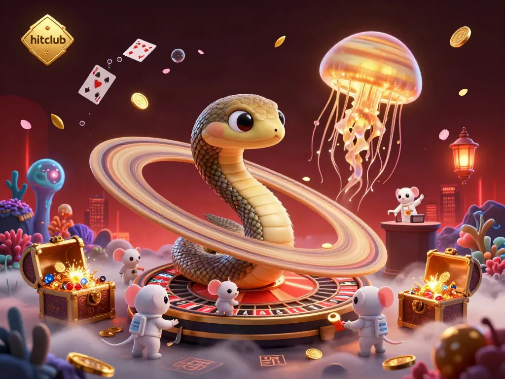 Experience the thrill of hitclub's galactic casino with tiny astronauts betting on cosmic roulette.