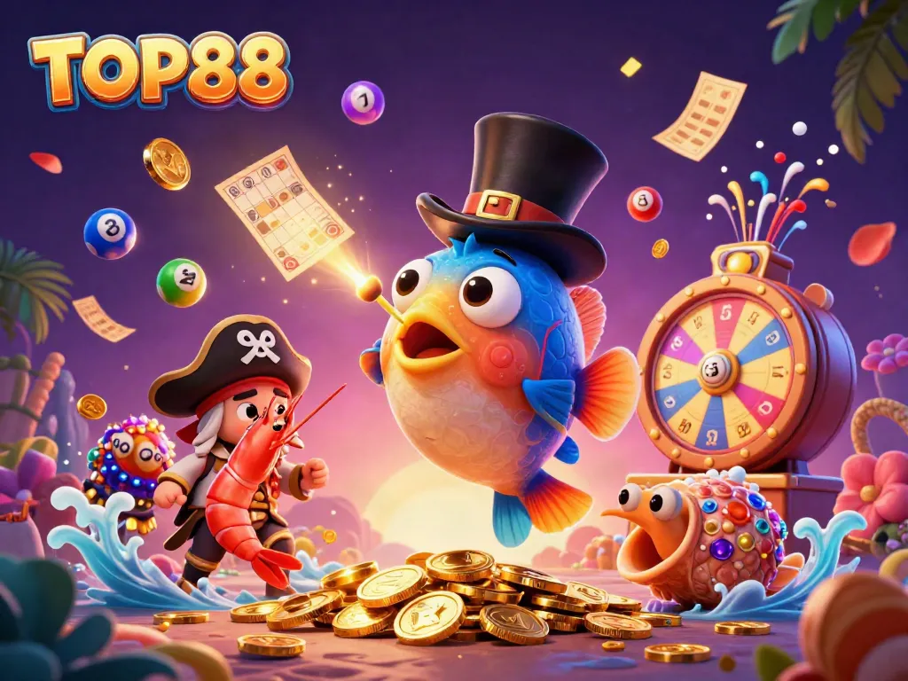 Engage with the vibrant world of TOP88 as anglerfish, shrimp, and sea snail attract treasure.