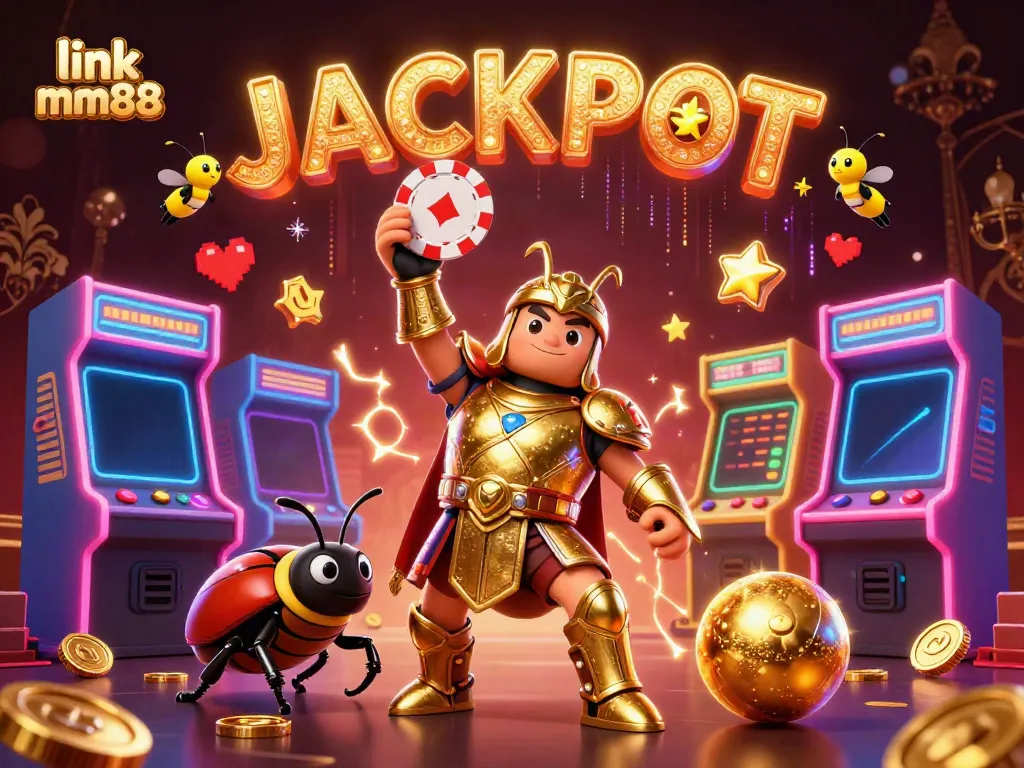 Experience the excitement with link mm88 in this vibrant 3D casino-themed illustration showcasing characters and gaming elements.