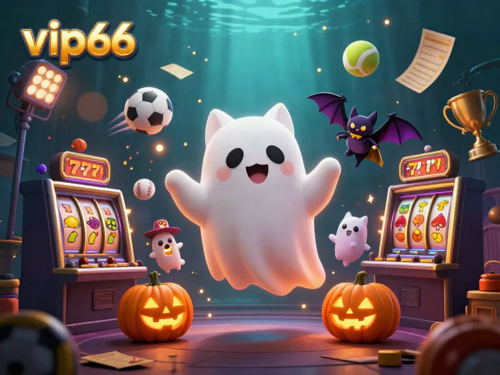 Experience thrilling gameplay with vip66 featuring a ghost cat in a haunted casino surrounded by lively game elements.
