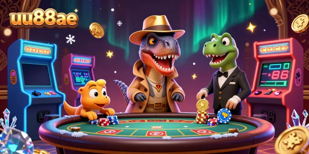 Experience lively gaming at uu88ae with cartoon characters at a vibrant casino atmosphere.
