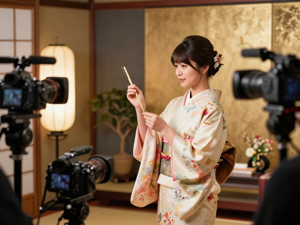 日本AV女演员在精美的拍摄现场，展示着传统元素与现代摄影技术相结合的魅力。